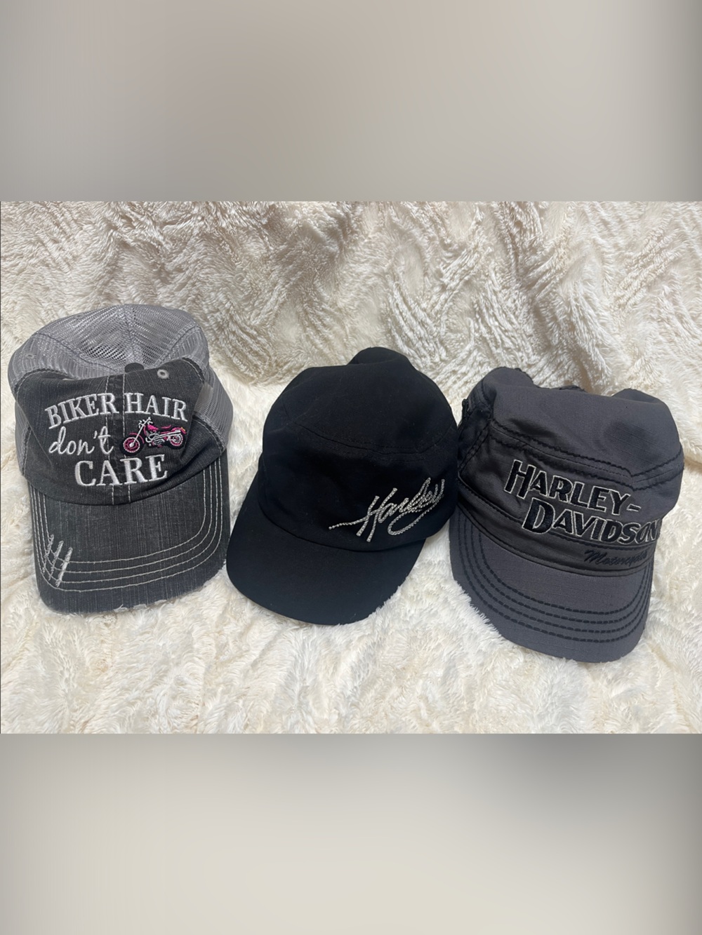 Harley-Davidson Black and Gray Trio of Embroidered Caps